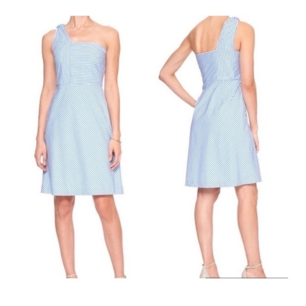 NWT Banana Republic dress Blue White Striped One Shoulder Size 4 coastal cowboy